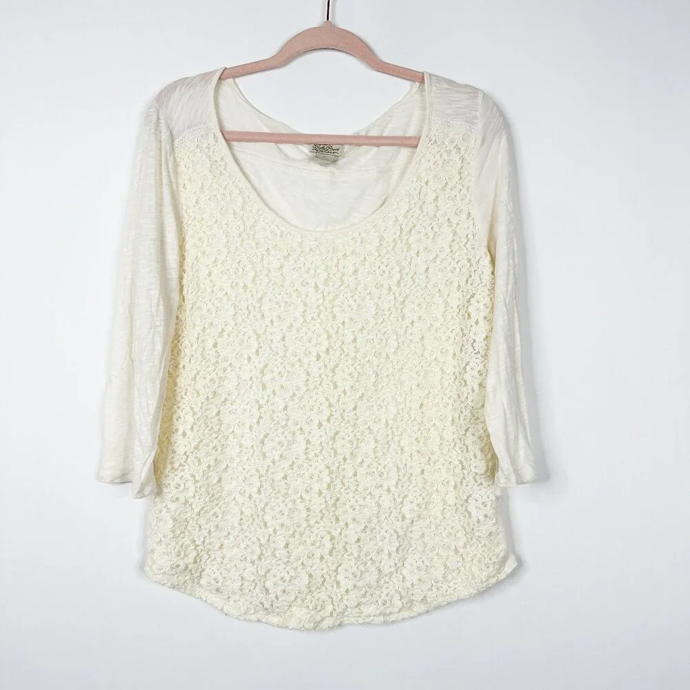 2/$30 Lucky Brand Lace Top 3/4 Sleeve Scoop Neck Butter Cream XL #A1392